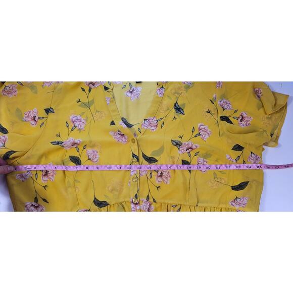Torrid sz 3 (3X) sunflower yellow chiffon button up tunic top EUC summer casual - Picture 8 of 8